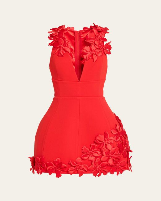 bronx and banco estelle deep v-neck floral applique mini dress Bronx Banco Women's Estelle Floral Applique Minidress - Blush