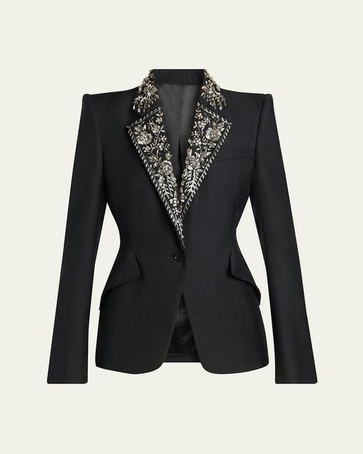 McQueen Black Beaded Lapel Single-Breasted Jacket