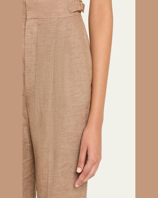 Loro Piana Natural Malik Solaire Linen Pleated Straight-Leg Trousers