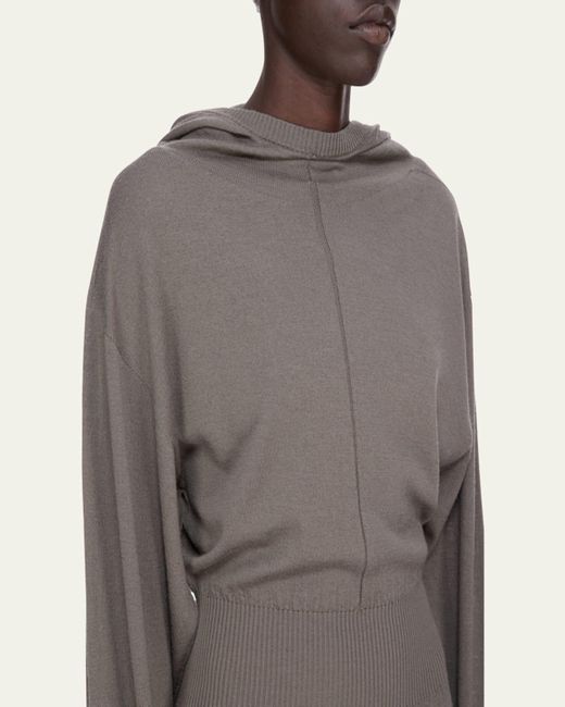 Rick Owens Natural Hooded Draped Maxi Sweater Dress