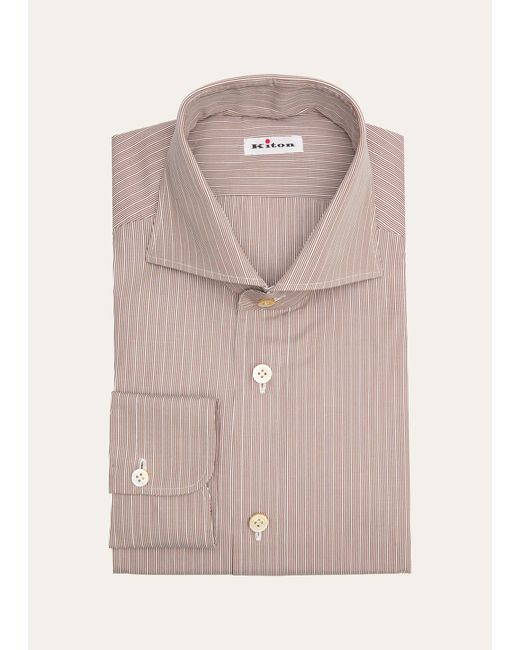Kiton Pink Cotton Mini Stripe Dress Shirt for men