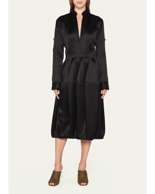 Bottega Veneta Black Silk Midi Dress With Adjustable Sleeves