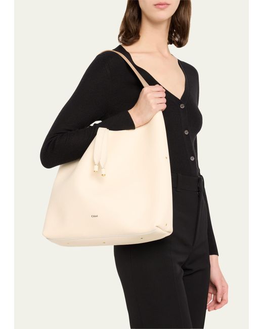 Chloé Natural Marcie Hobo Bag In Grained Leather