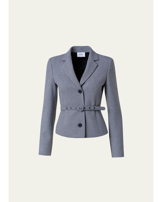 Akris Punto Blue Micro Houndstooth Pebble Crepe Belted Single-breasted Jacket