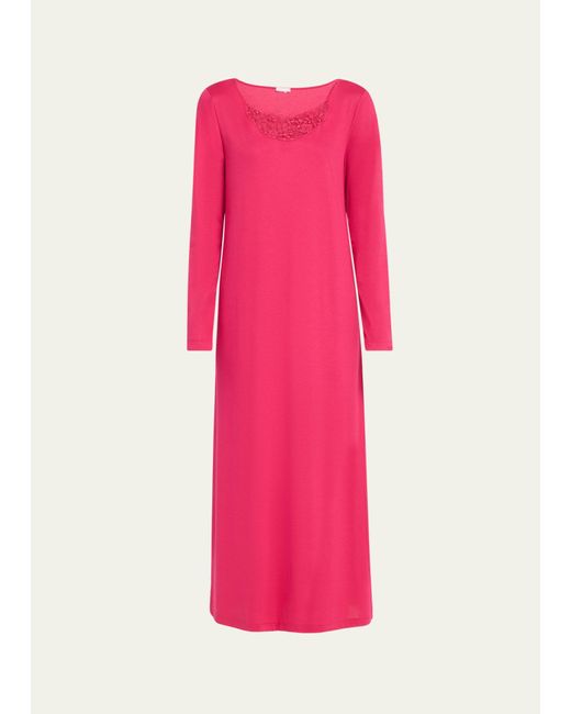 Hanro Pink Michelle Lace-trim Cotton Nightgown
