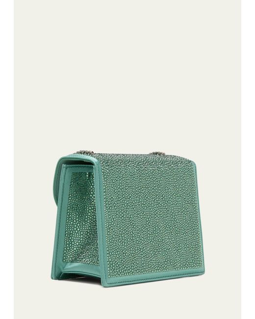 Oscar de la Renta Green Mini Flower Crystal-embellished Crossbody Bag