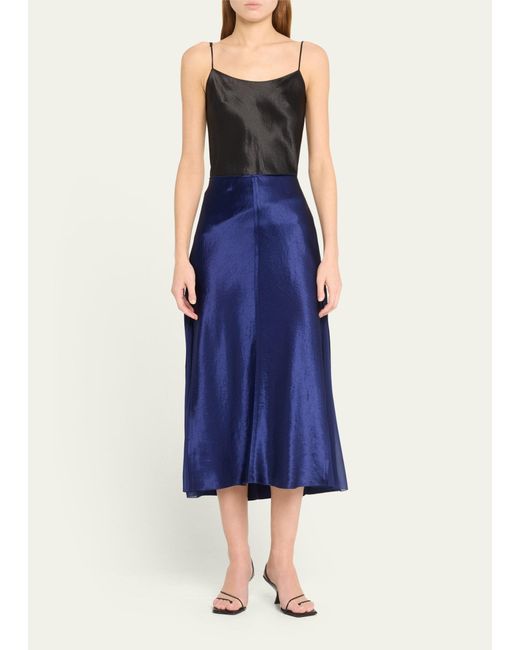 Vince Blue Sheer Panelled Midi Slip Skirt