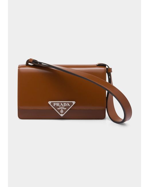 Prada Brown Triangle Logo Spazzolato Leather Shoulder Bag
