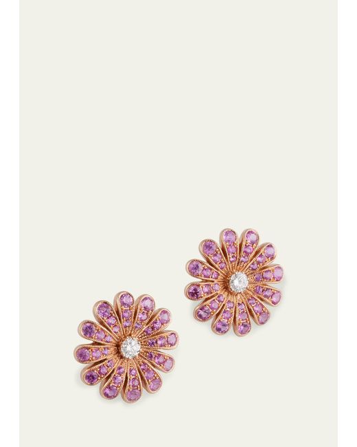Nam Cho 18k Rose Gold Daisy Pink Sapphire Earrings With Diamonds