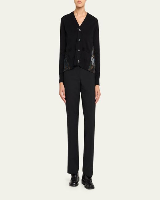 Sacai Black Hybrid Knit & Floral-Print Cardigan