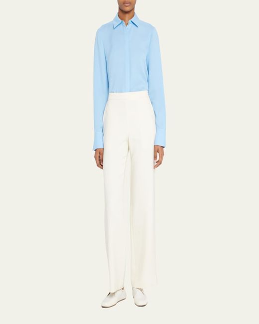 Lafayette 148 New York White Scottie Silk Button-Down Blouse