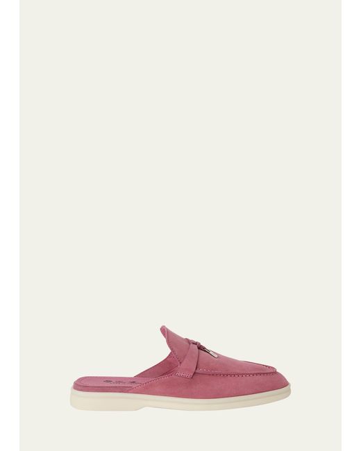 Loro Piana Pink Babouche Charms Walk Suede Mule Loafers
