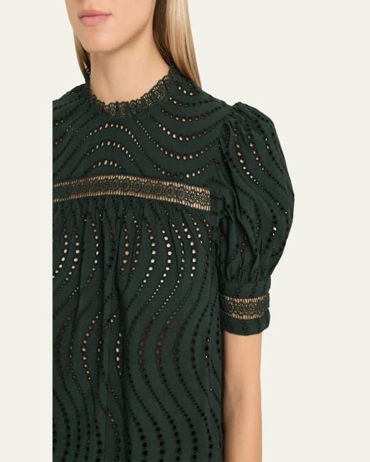 Ulla Johnson Red Virginia Lace Eyelet Short-Sleeve Blouse