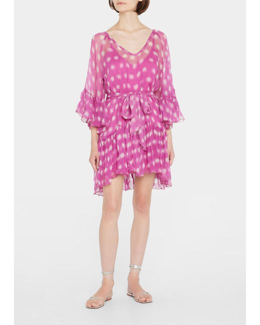 Cloe Cassandro Spanish Frilled Sheer Mini Dress in Pink | Lyst