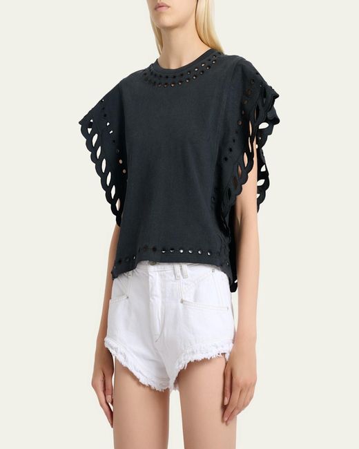Isabel Marant Black Odyle Eyelet Embroidered Ruffle Blouse