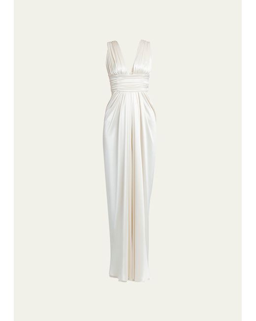 Dolce & Gabbana White Gathered Crepe Satin Column Dress