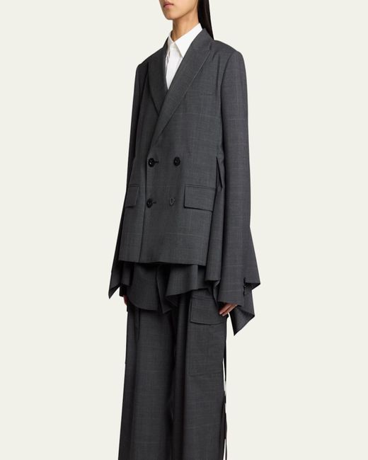 Sacai Gray Glen Check Ruffle Double-Breasted Jacket
