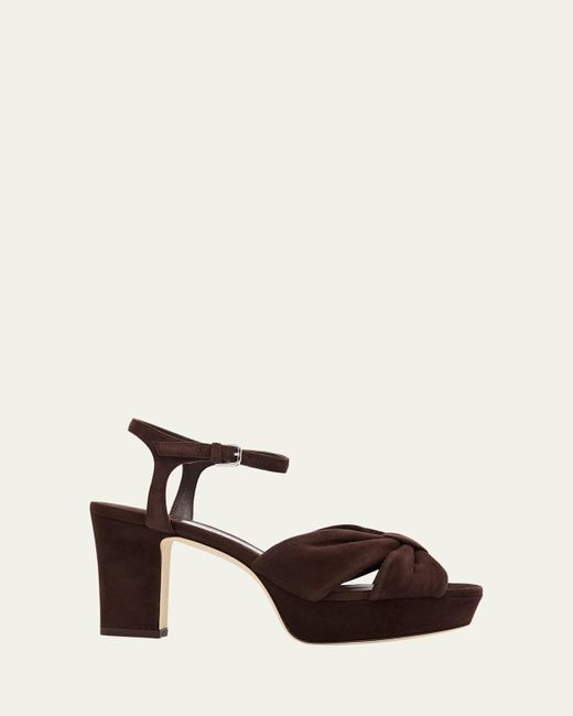 Jimmy Choo Natural Heloise Suede Knot Platform Sandals