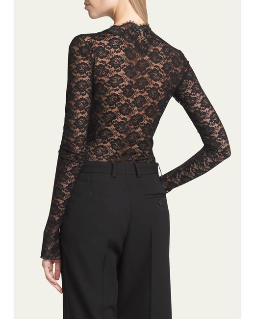 Balenciaga Black Lace Scallop Frayed Bodysuit Top