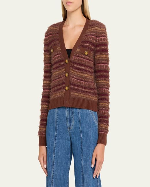 L'Agence Brown Ariadne Mixed Stripe Cardigan