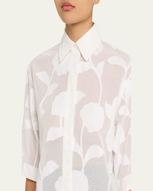Michael Kors Women's Natural Button-Down Floral Burnout Cotton Shirt