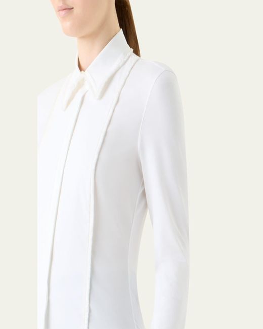Akris Punto White Mixed-Media Fringed Button-Down Blouse