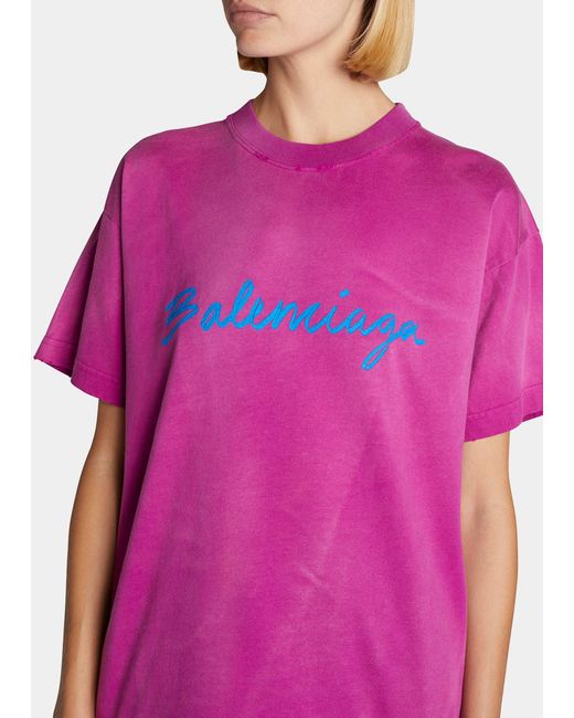 Balenciaga Logo Script Vintage Jersey T-shirt in Pink | Lyst