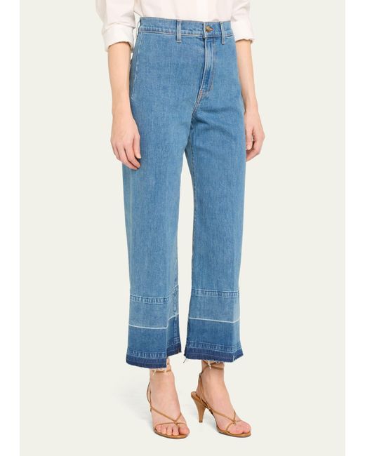 Veronica Beard Blue Grant Wide-leg Crop Jeans With Deep Released Hem
