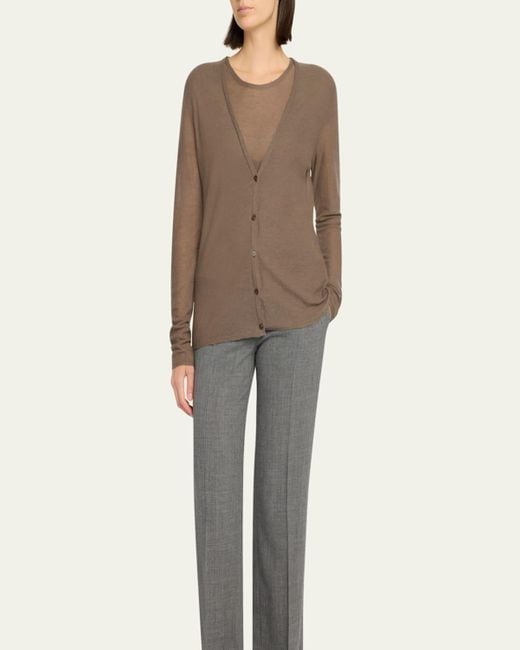 The Row Natural Kasem V-Neck Fine Cashmere Cardigan