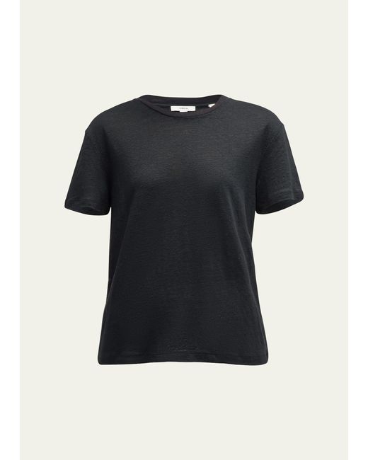 Vince Black Drop-shoulder Linen Crewneck Short-sleeve T-shirt