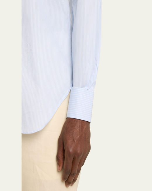 Kiton Blue Cotton Stripe Sport Shirt for men