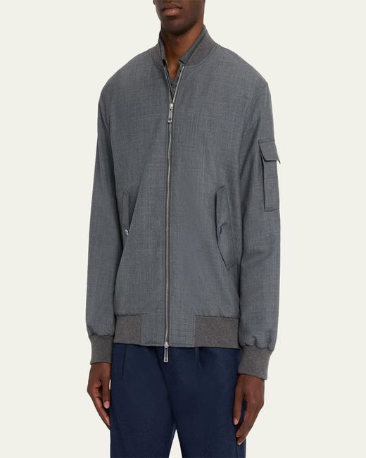 Kiton Gray Zip-Front Wool Bomber Jacket for men