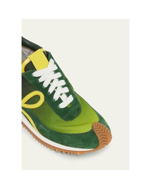 Loewe Green Flow Runner Suede And Leather Sneakers
