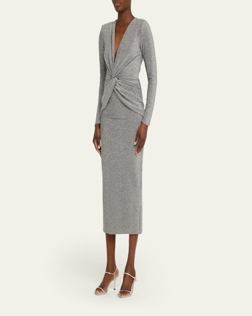 La Petite Robe Di Chiara Boni Women's Gray Jarra Twist-Front Shimmer Bodycon  Midi Dress