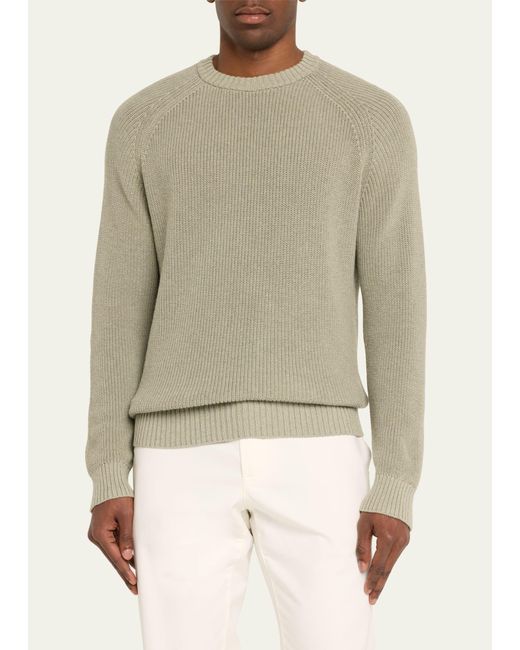 Bergdorf Goodman Natural Cotton Melange Crewneck Sweater for men