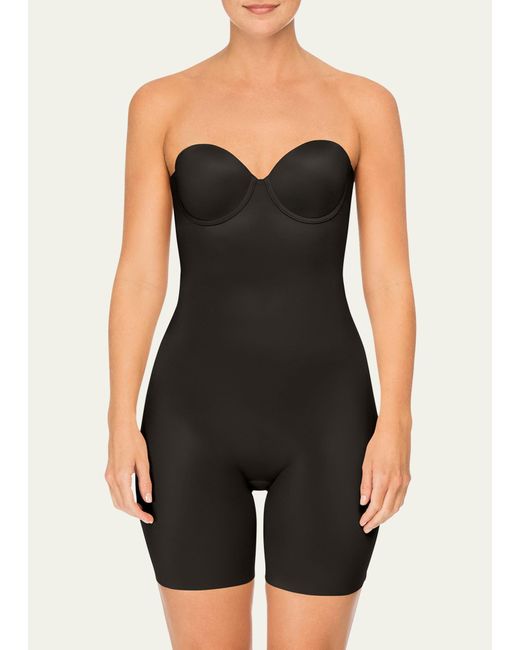 Spanx Black Suit Your Fancy Strapless Cupped Mid-thigh Shaping Bodysuit