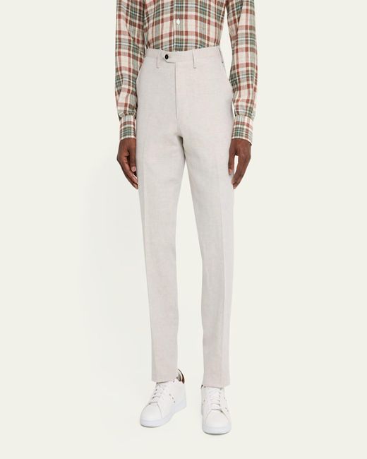 Kiton White Twill Flat-Front Pants for men