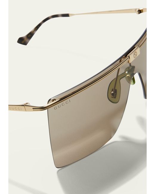Gucci Natural Flat-top Metal Shield Sunglasses for men
