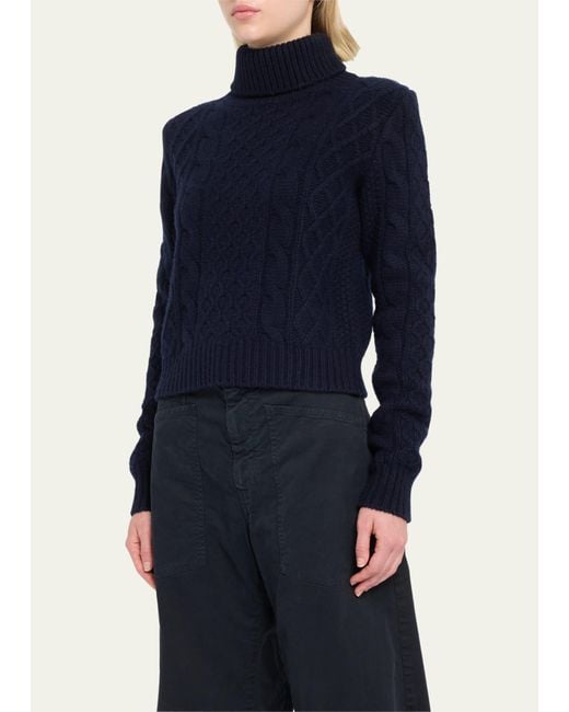 Nili Lotan Blue Andrina Cable Cashmere-wool Turtleneck Sweater