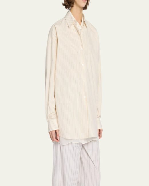 The Row Natural Caster Striped Oversized Button-Down Shirt