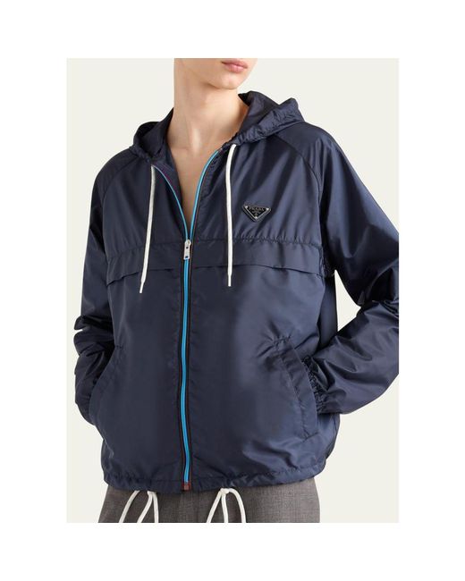 Prada Blue Re-Nylon Hooded Jacket for men