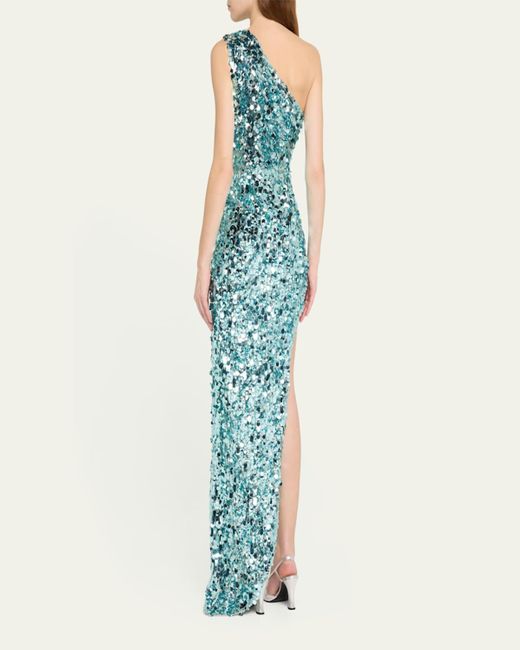 Bronx and Banco Blue Farah One-Shoulder Sequin Gown