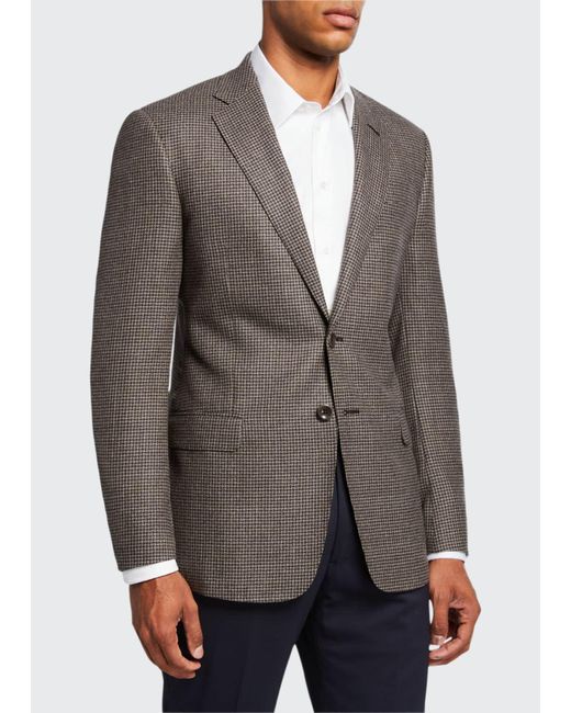 Giorgio Armani Men's Mini-check Wool Two-button Sport Coat, Brown for men