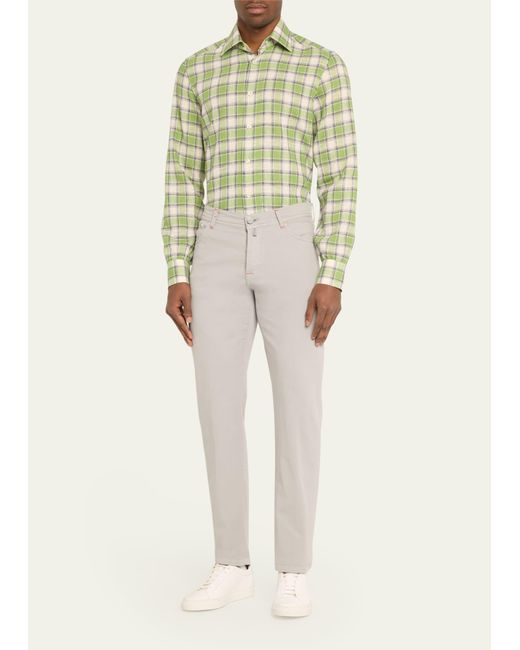Kiton Green Plaid Casual Button-down Shirt for men