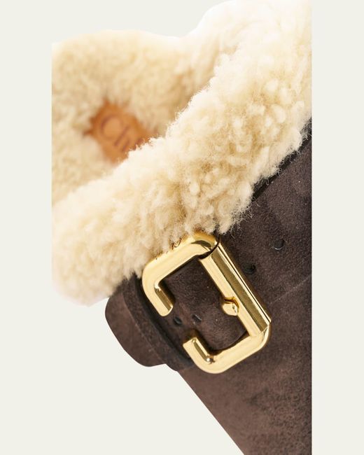 Chloé Multicolor Jeanette Suede Shearling-Lined Clogs