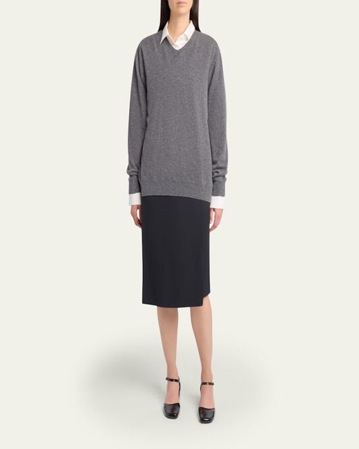 The Row Gray Ligeia V-Neck Cashmere Sweater