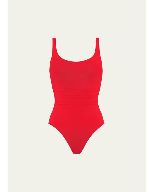 Eres Red Asia Scoop-neck One-piece Swimsuit With Waistband Detail