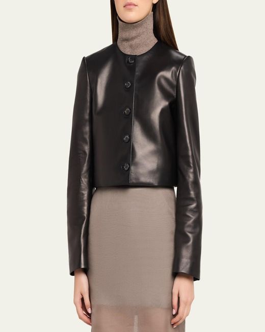 Brandon Maxwell Black Ryder Leather Cropped Box Jacket