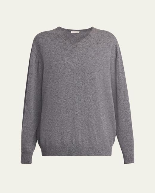 The Row Gray Ligeia V-Neck Cashmere Sweater