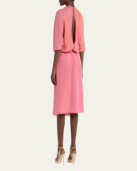 Giorgio Armani Pink Iridescent Chiffon 3/4-Sleeve Midi Dress